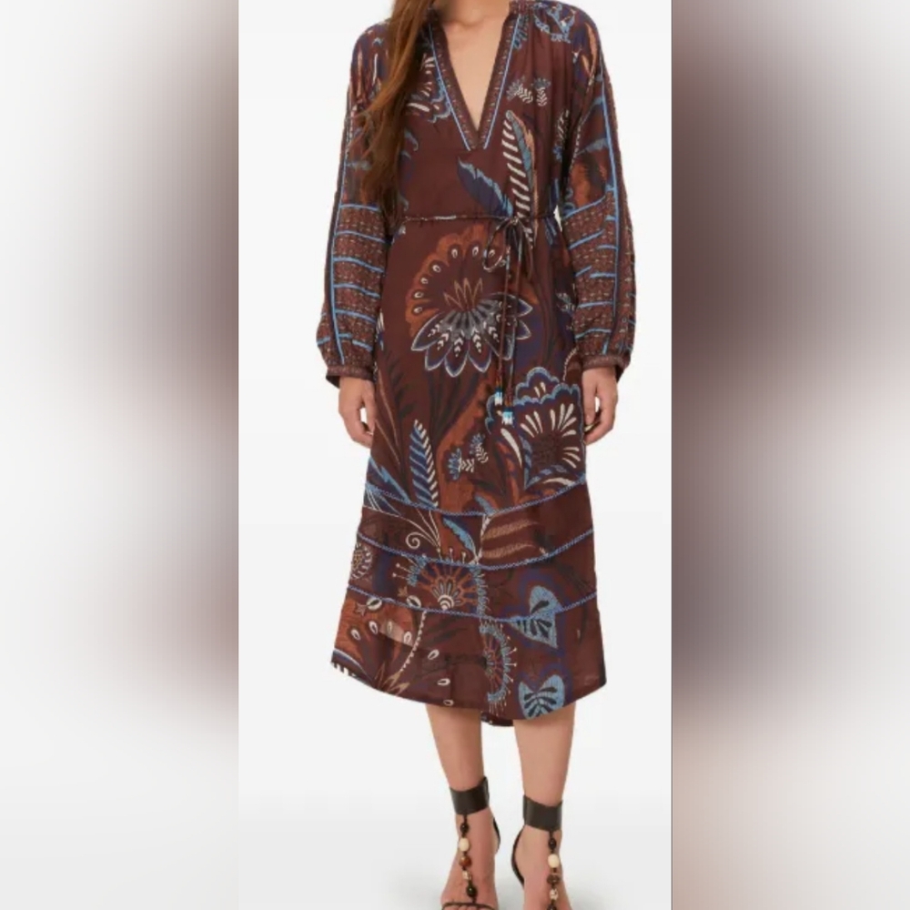 Elegant Brown Floral  Midi Dress
